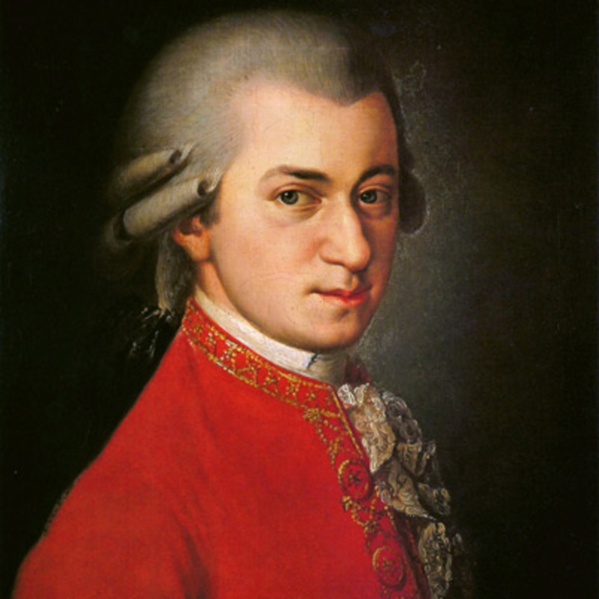 portrait of Mozart in red coat