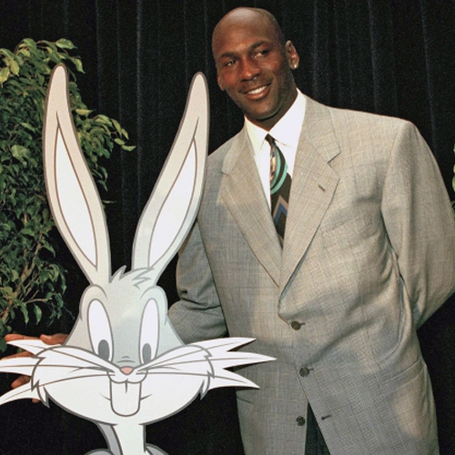 behind the scenes - micheal jordan with a cut out of bugs bunny