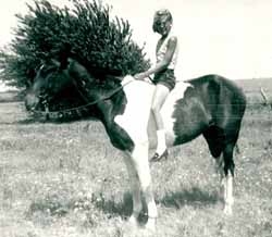 A tweenage Ann Myers rides her horse Paint