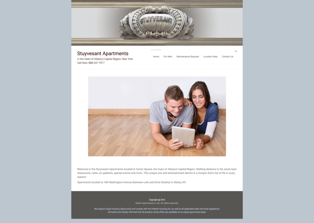 Stuyvesant Apartments homepage design