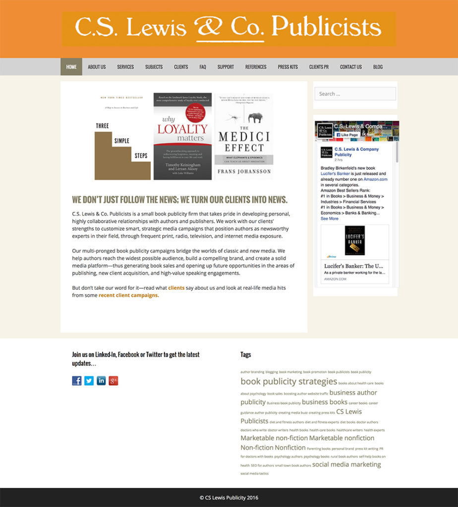 C.S. Lewis & Co. Publicists homepage design