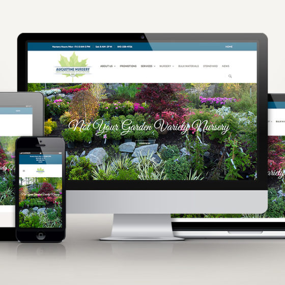Responsive website mockup showing plant nursery on desktop ipad and phone
