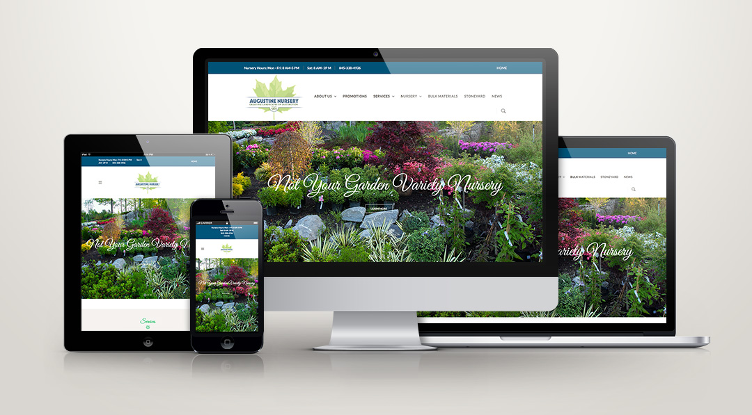 Responsive website mockup showing plant nursery on desktop ipad and phone