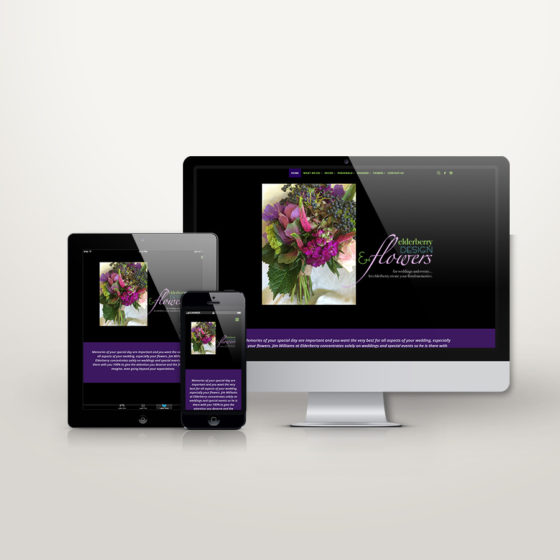 Responsive website mockup showing floral business on desktop ipad and phone